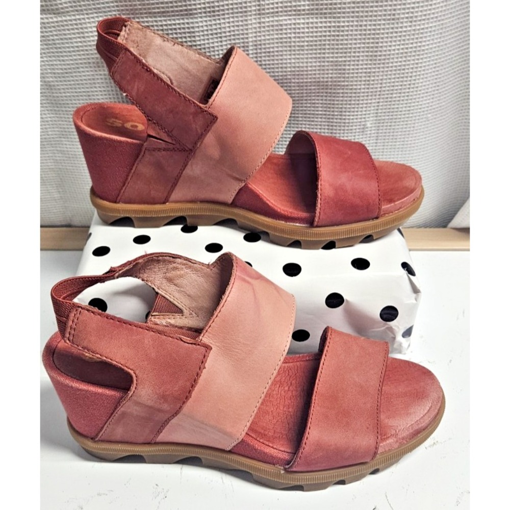 SOREL women's‎ Joanie II slingback sandals dusky rose leather stacked wedge 7.5